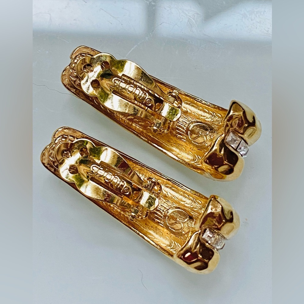 80's VTG ST. JOHN 24k Gold Plated Earring Swarovski Crystals *Rare - Picture 3 of 6